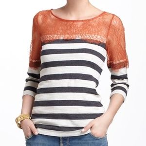 [Anthro] Deletta Lace and Lines Pullover Tee